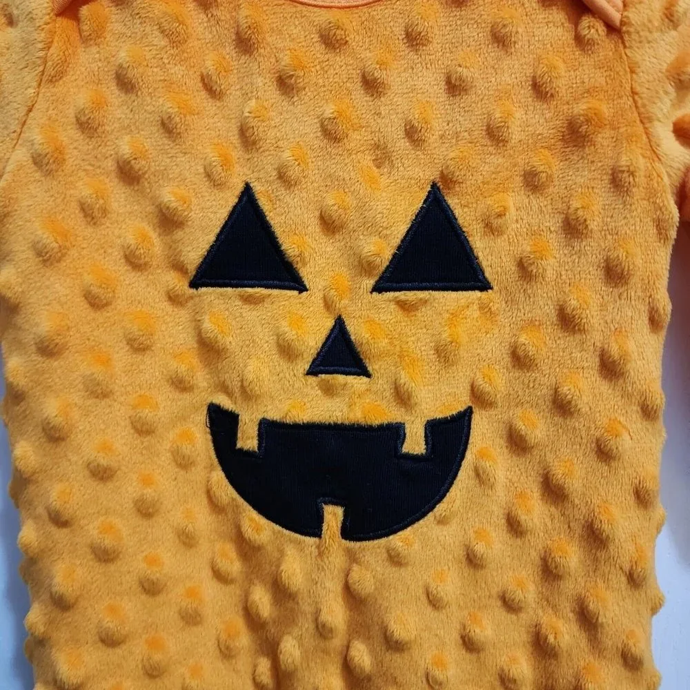 Chick Pea Baby Halloween Pumpkin Minky Footed Bodysuit Jack-o-Lantern Sz 3-6 Mos